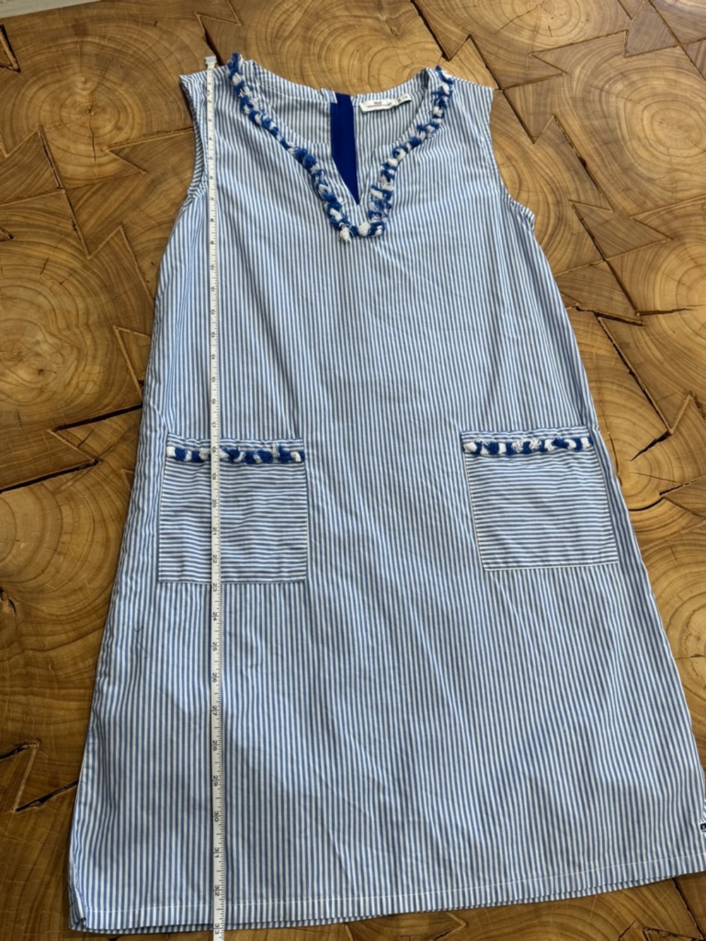 Vineyard Vines Blue & White Striped Sleeveless Dress with Tassel Trim - Picture 7 of 9